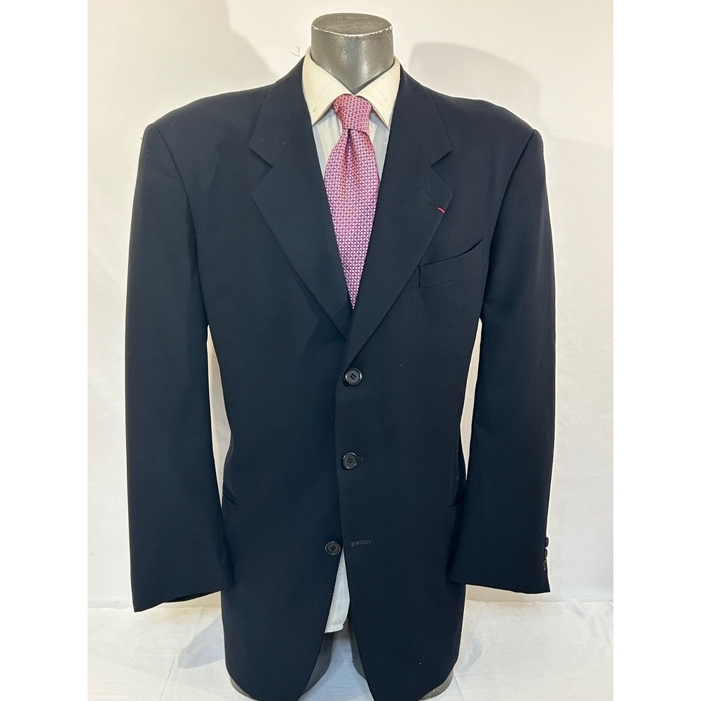 Mani Navy Blue Crepe Wool‎ Solid Classic Blazer Made In Italy 3 Button Size 44 L